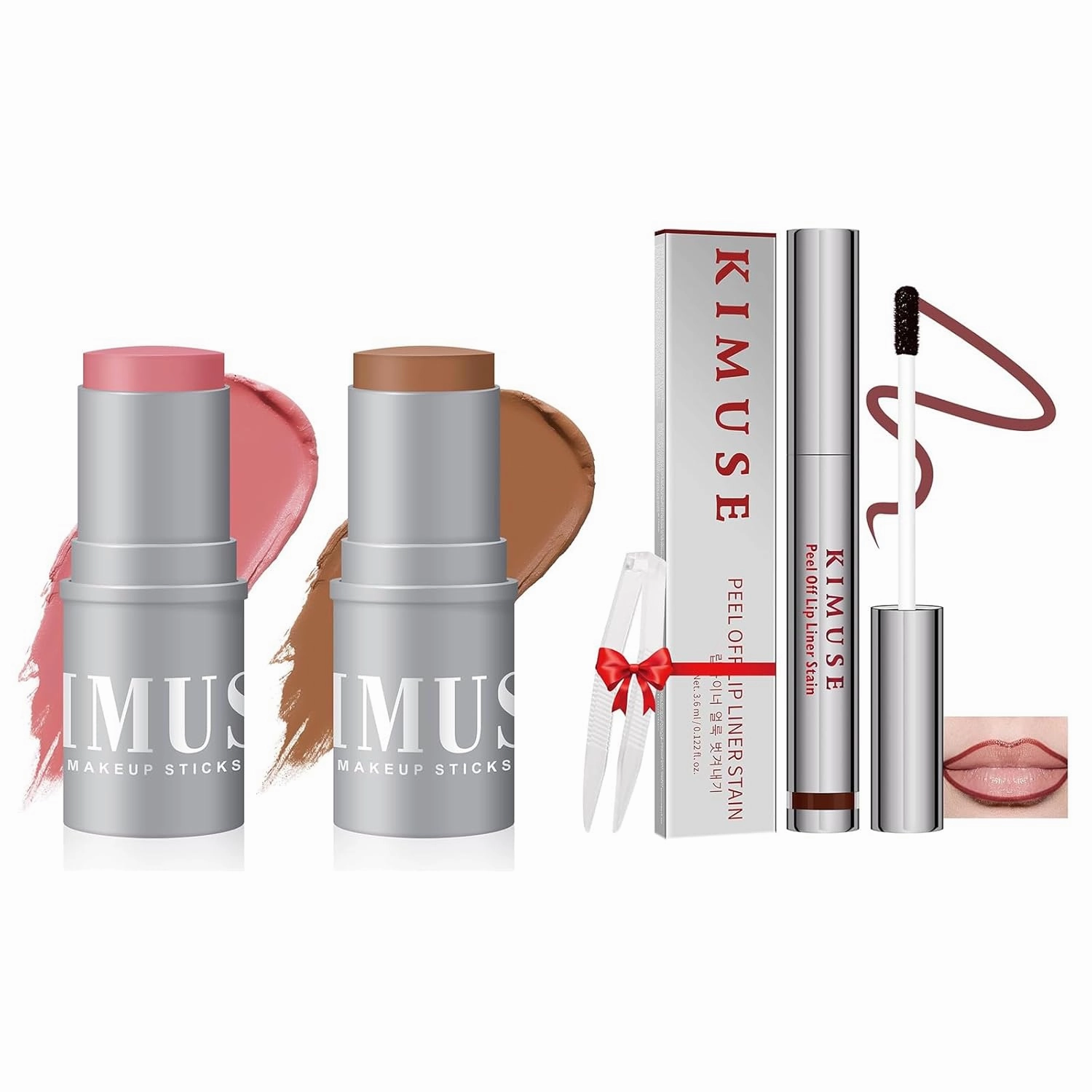 KIMUSE Cream Contour Stick Duo   Lip Stain Peel Off Makeup Sticks High Pigmented, Long Lasting, Vegan Face Make Up Sticks