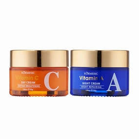 KORMESIC Vitamin C Day Cream & Vitamin A Night Cream Set, Anti-Aging Face Moisturizer for Day & Night Use, Hydrating & Brightening Skincare, 60g/2.11 fl.oz