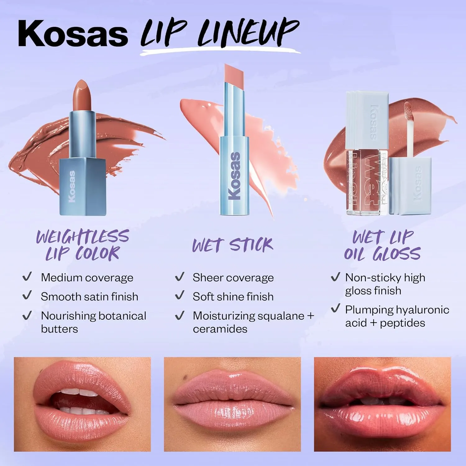 Kosas Wet Stick Moisturizing Shiny Sheer Lipstick with Ceramides, Hyaluronic acid, Peptides and Mango Butter - Soothes, Softens, and Moisturizes Lips – Baby Rose