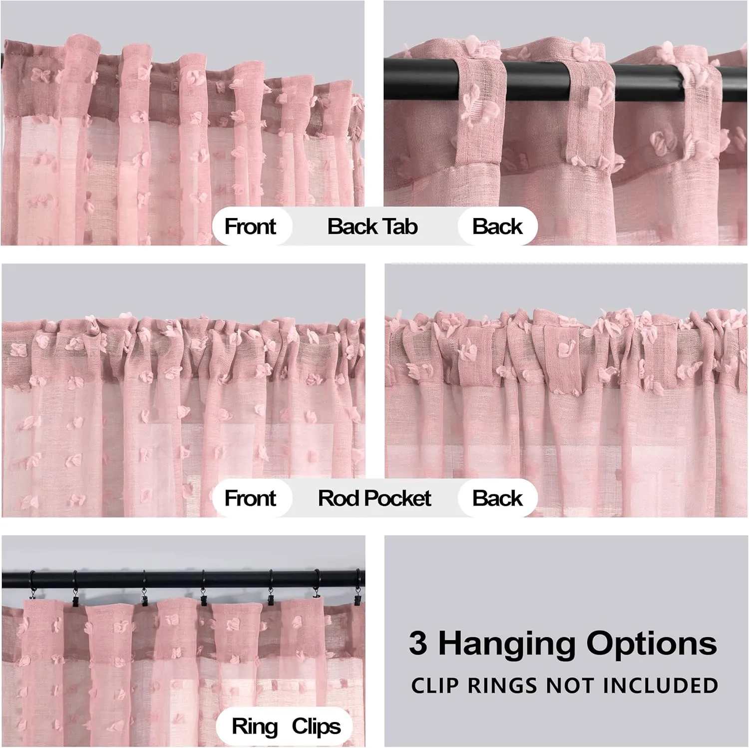 KOUFALL Blush Pink Curtains for Girls Room Baby Nursery Girl,Sheer Boho Pom Pom Kids Curtains for Bedroom,2 Panels 63 Inch Length,Dusty Pink