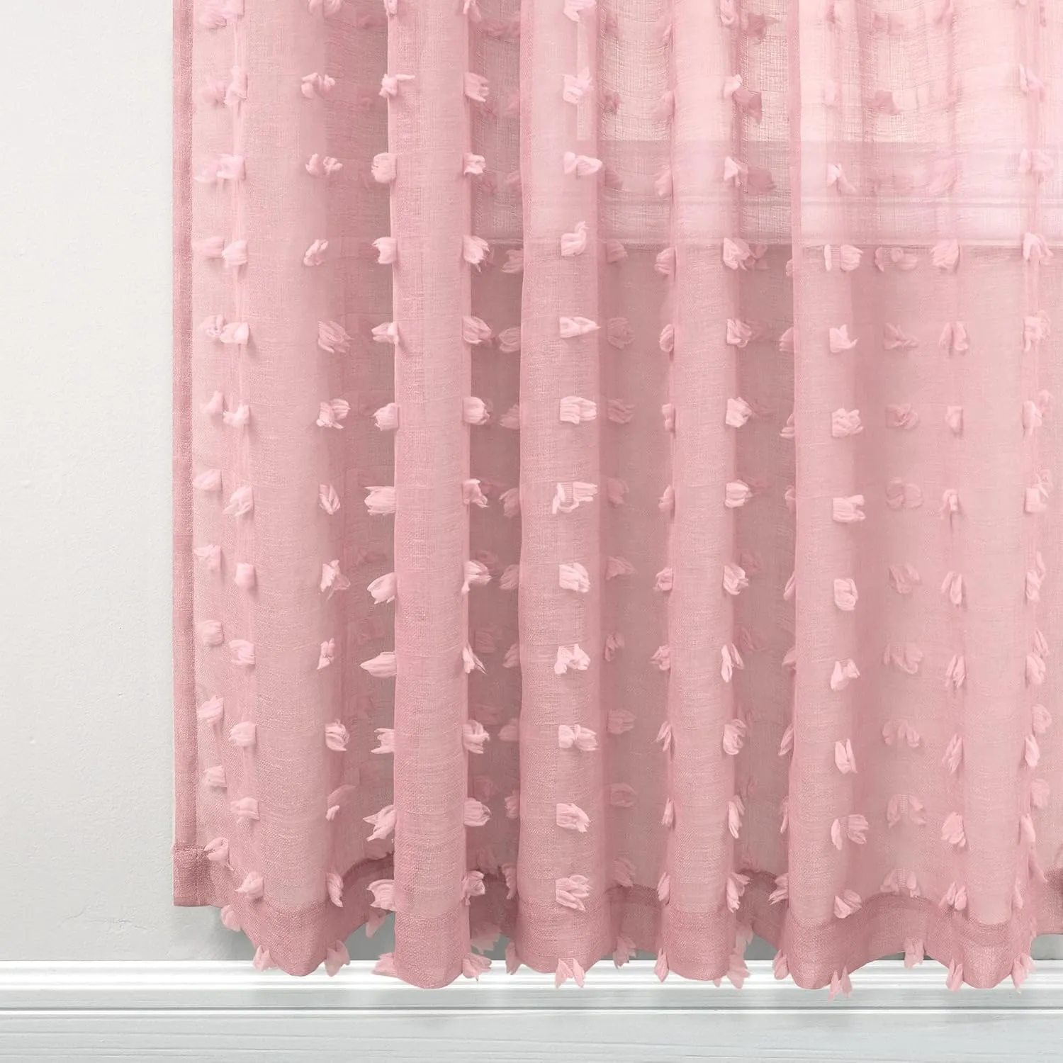 KOUFALL Blush Pink Curtains for Girls Room Baby Nursery Girl,Sheer Boho Pom Pom Kids Curtains for Bedroom,2 Panels 63 Inch Length,Dusty Pink