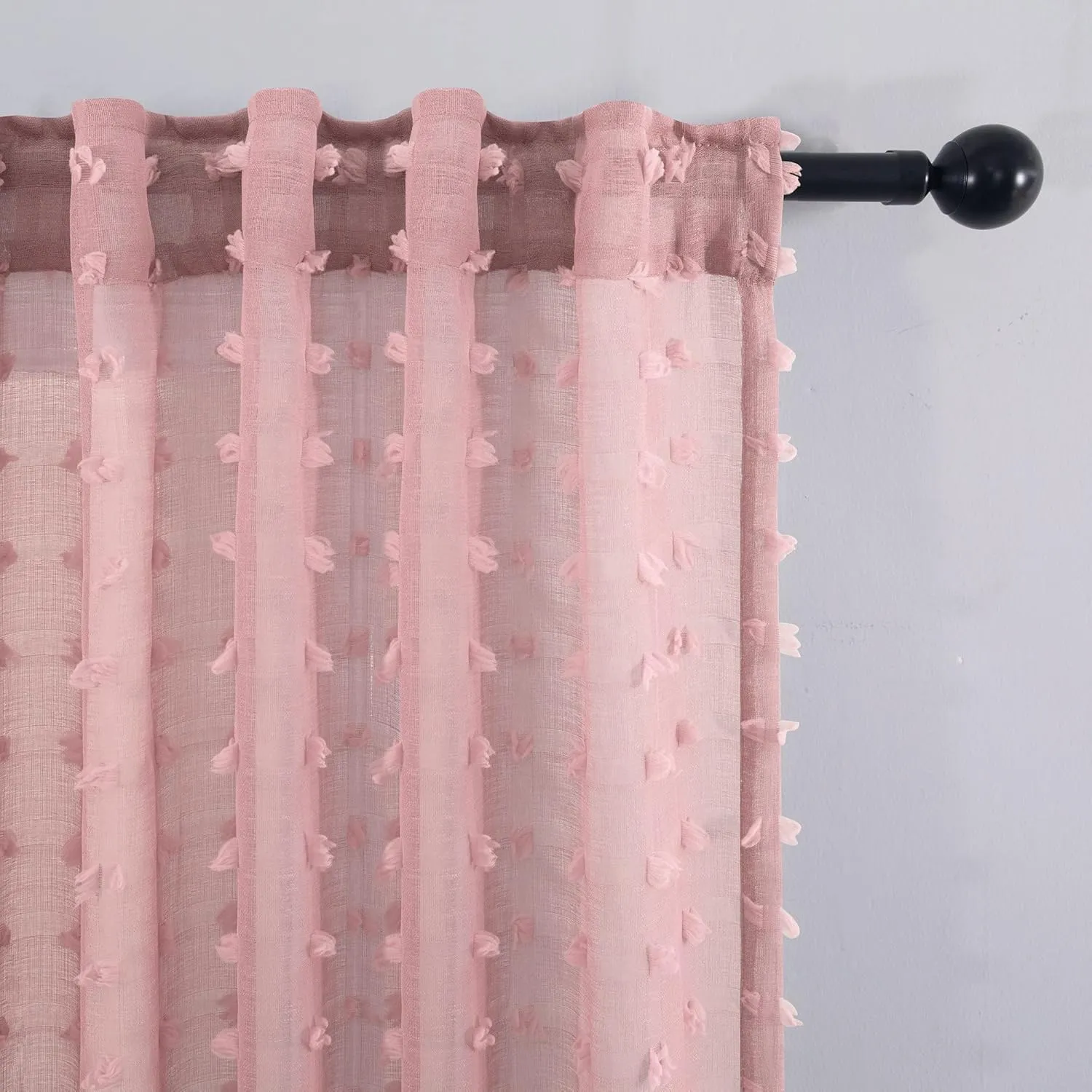 KOUFALL Blush Pink Curtains for Girls Room Baby Nursery Girl,Sheer Boho Pom Pom Kids Curtains for Bedroom,2 Panels 63 Inch Length,Dusty Pink