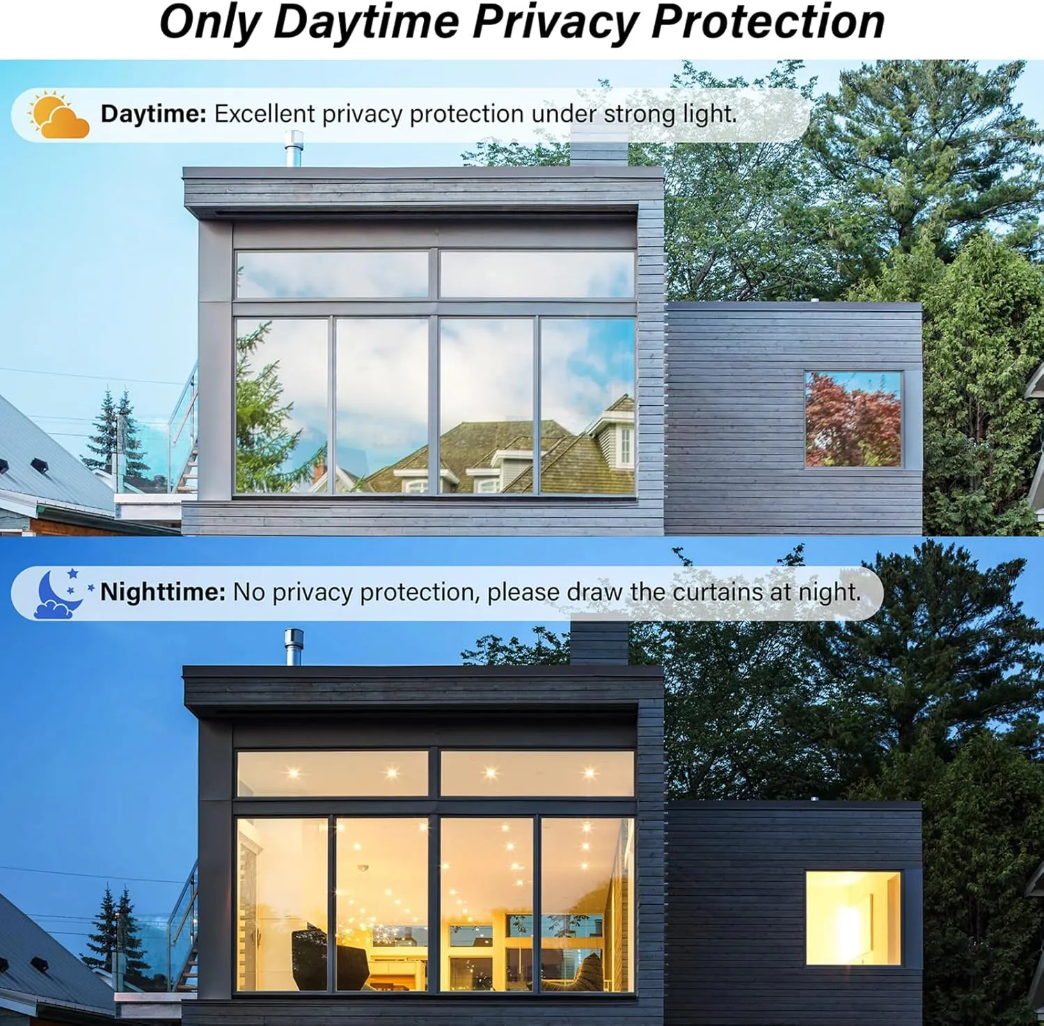 Kromapolis One Way Window Privacy Film Reflective Mirror Home Window Tint, Daytime Privacy Heat Control Anti UV Glass Tinting Static Cling (Silver, 35.4 x 314.9 inch)