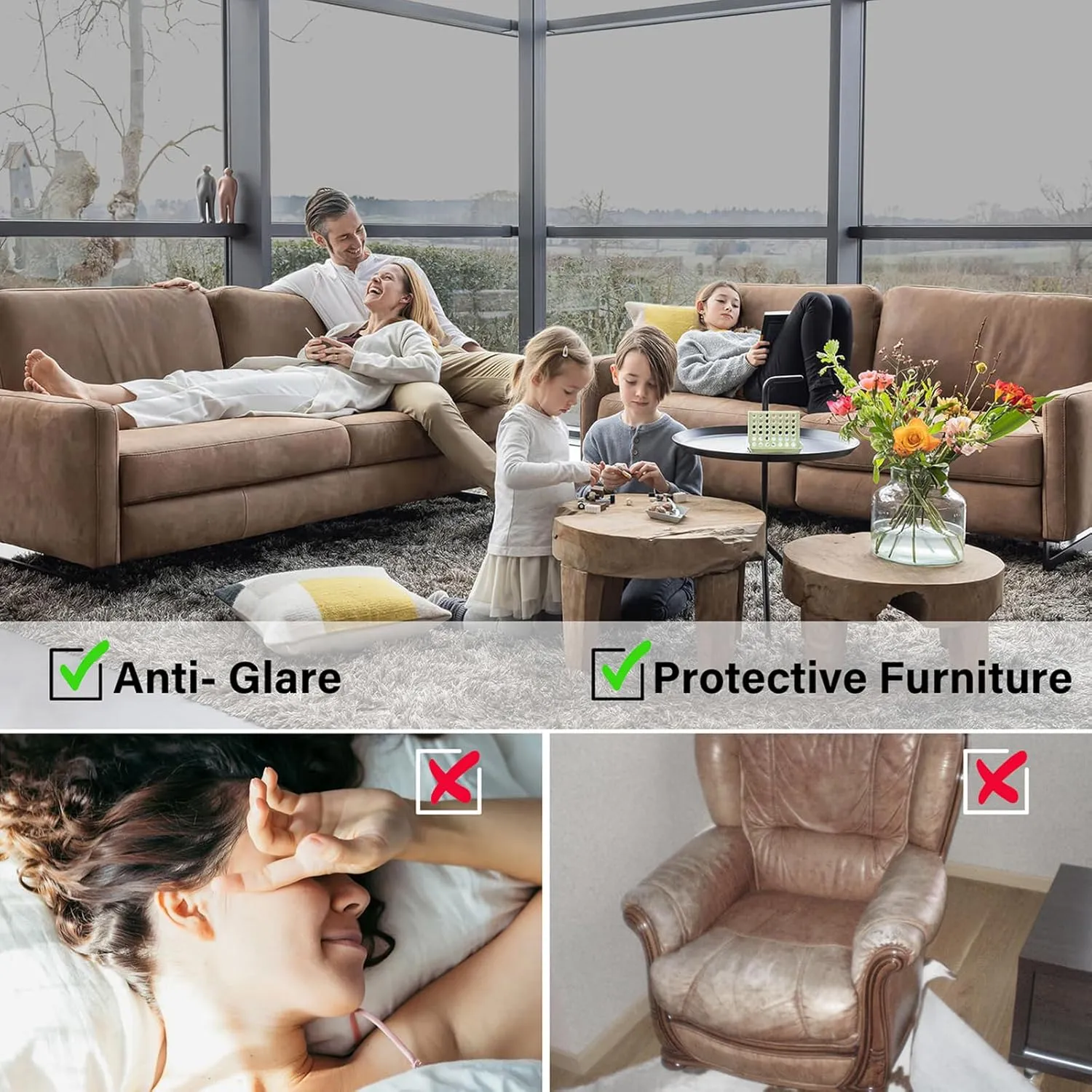 Kromapolis One Way Window Privacy Film Reflective Mirror Home Window Tint, Daytime Privacy Heat Control Anti UV Glass Tinting Static Cling (Silver, 35.4 x 314.9 inch)