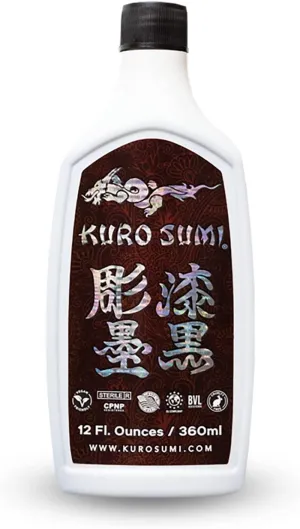 Kuro Sumi - Black Outlining Tattoo Ink - Permanent Tattoo Ink & Supplies for Outlining & Shading - Skin-Safe & Professional Grade - Vegan (12 oz)
