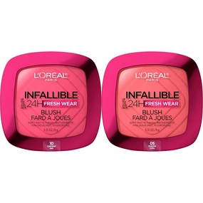 L'Oreal Infallible Up to 24H Fresh Wear Soft Matte Blush Bundle with Confident Pink 10 and Fearless Coral 05, 0.31 Oz Each