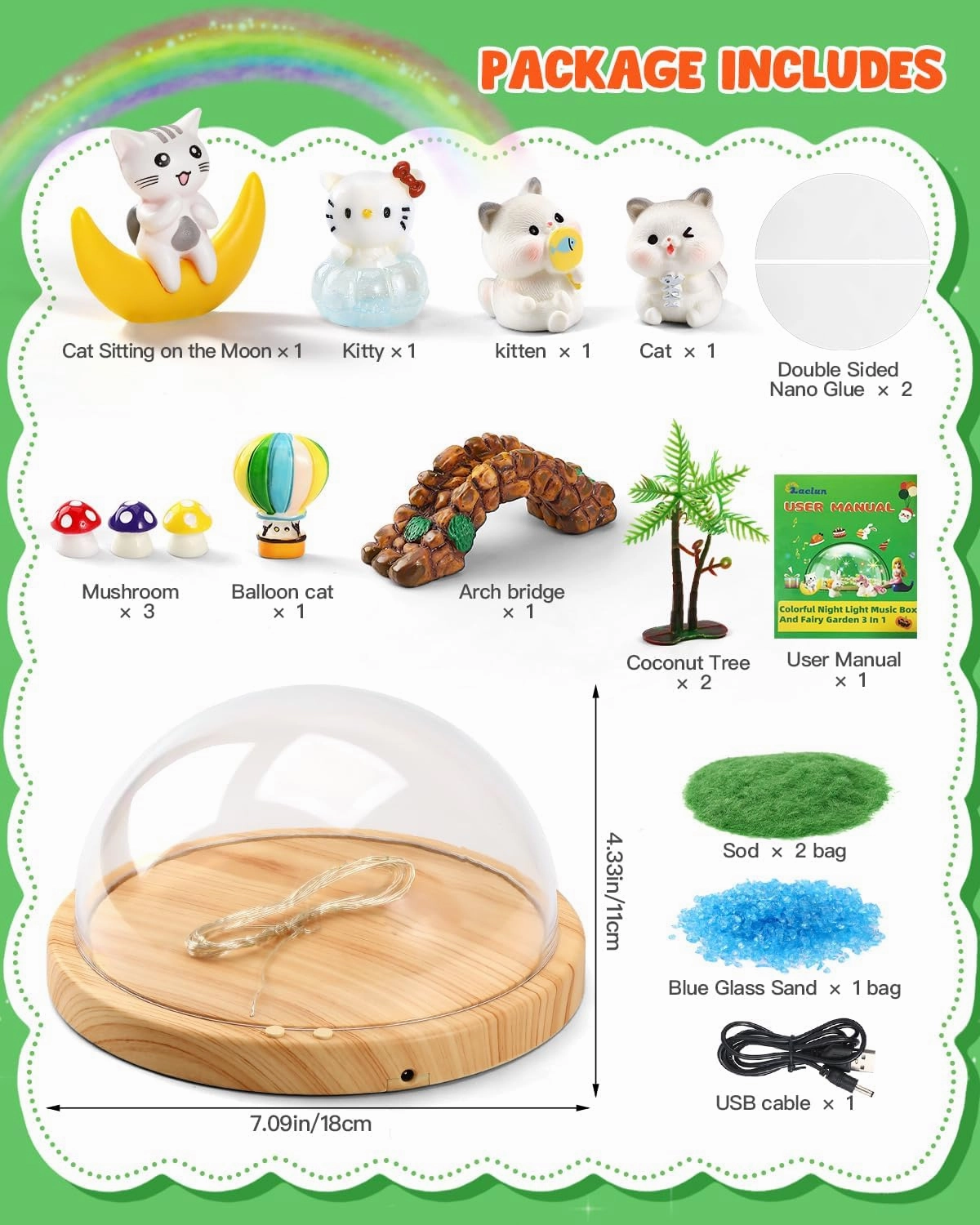 Laclun Make Your Own Music Night Light, Cat Toys for Kids, Cat Crafts for Girls Age 3-8,DIY Cat Toy Kits 3 4 5 6 7 8 9 10 Year Old Girl Birthday Gift Ideas,Best Christmas Gifts for Girls(Kitten)