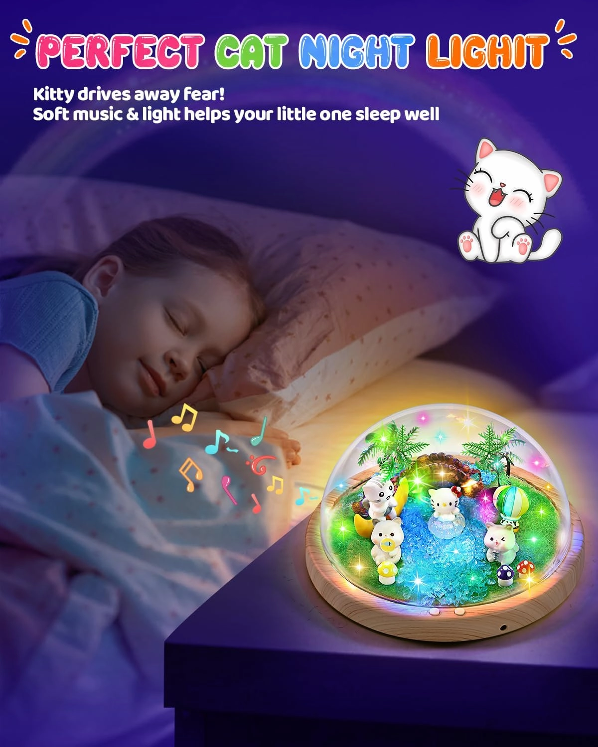 Laclun Make Your Own Music Night Light, Cat Toys for Kids, Cat Crafts for Girls Age 3-8,DIY Cat Toy Kits 3 4 5 6 7 8 9 10 Year Old Girl Birthday Gift Ideas,Best Christmas Gifts for Girls(Kitten)