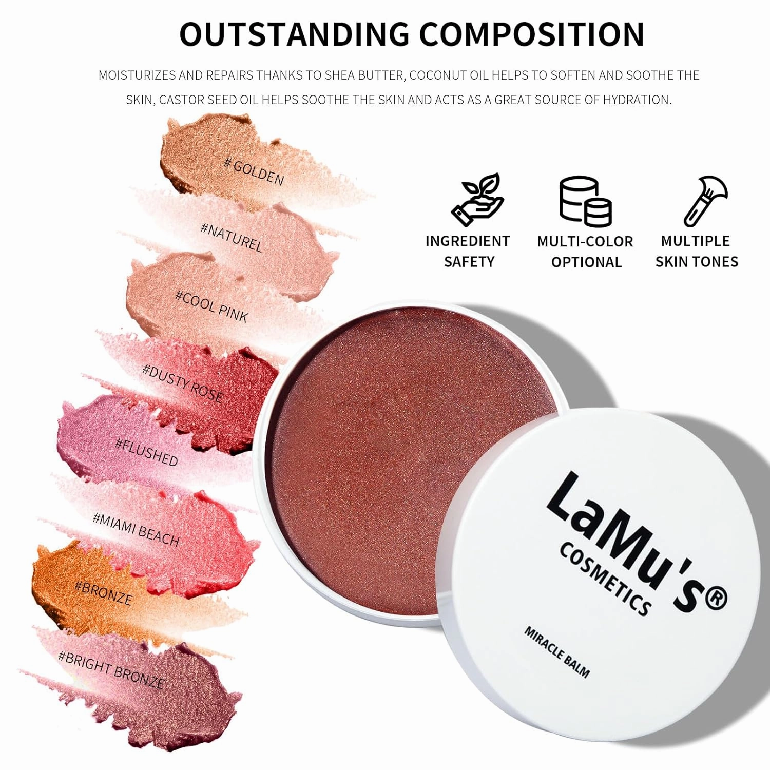 Lamu's Cosmetics Moisturizing Miracle Balm, Multi Glow Balm,Face Blush Cream Blush for Cheeks,Radiant Finish, Hydrating,Natural Glow 50g/ 1.75 Oz (BRONZE)