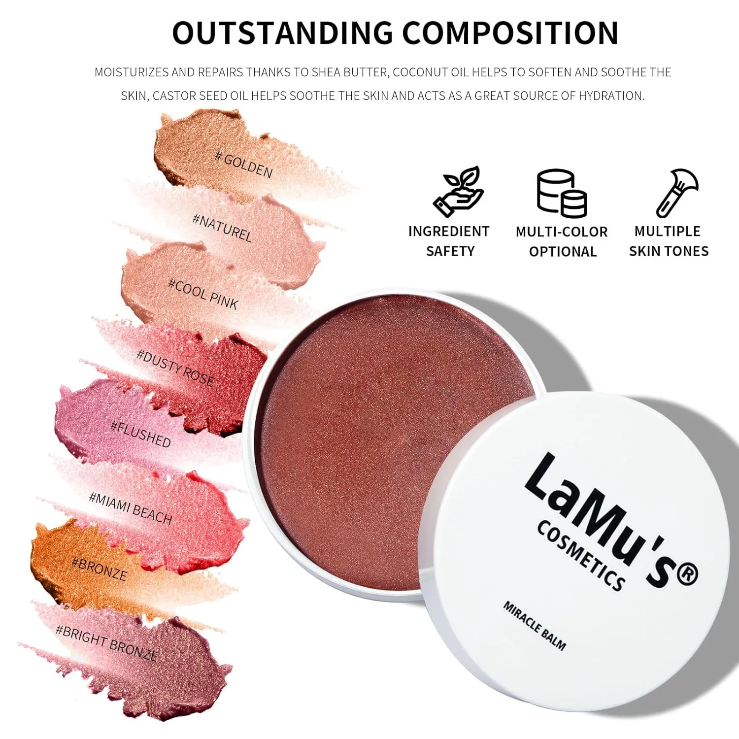 Lamu's Cosmetics Moisturizing Miracle Balm, Multi Glow Balm,Face Blush Cream Blush for Cheeks,Radiant Finish, Hydrating,Natural Glow 50g/ 1.75 Oz(GOLDEN)
