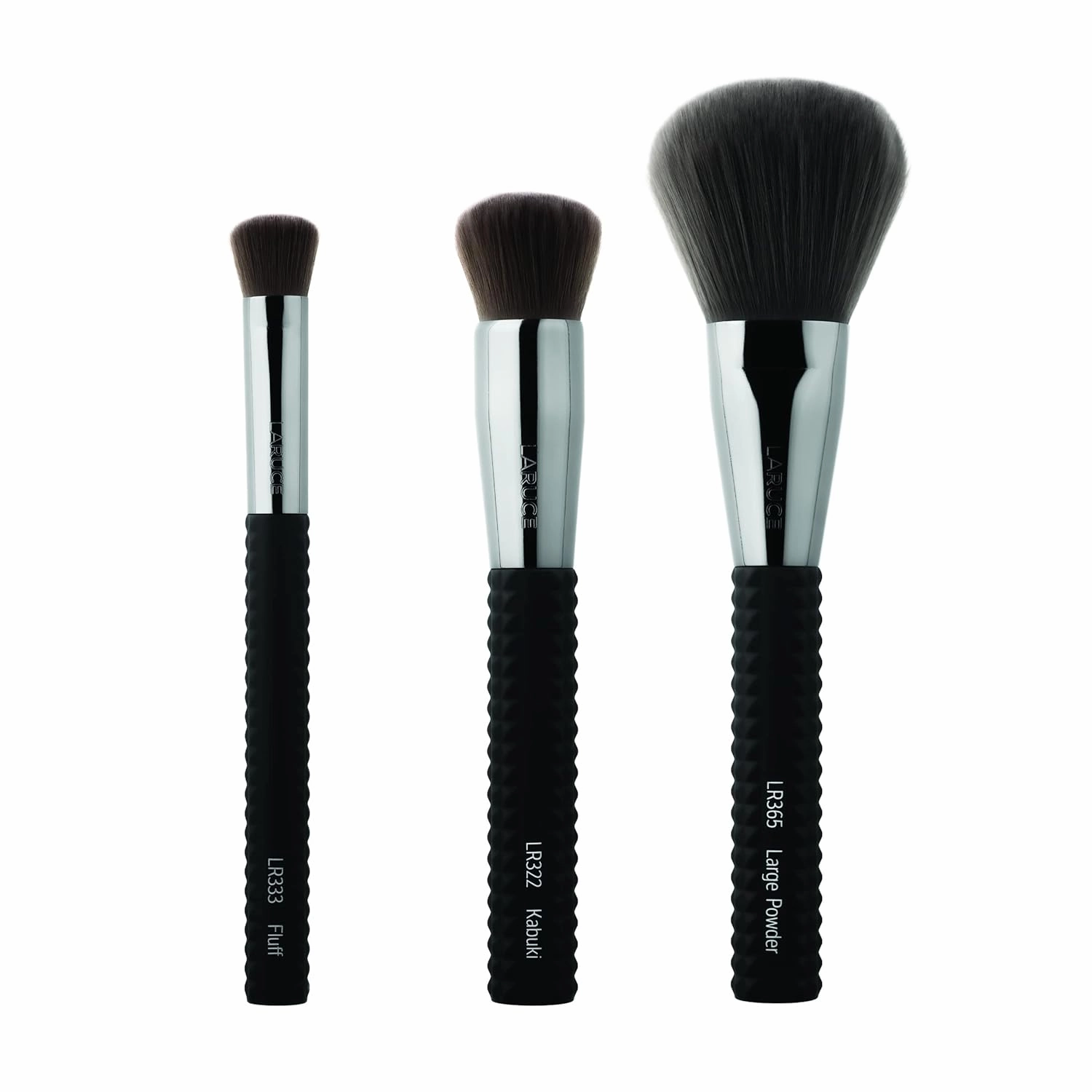 Laruce 3 PC Complexion Brush Bundle Premium Synthetic Kabuki, Fluff, Large Powder Brushes