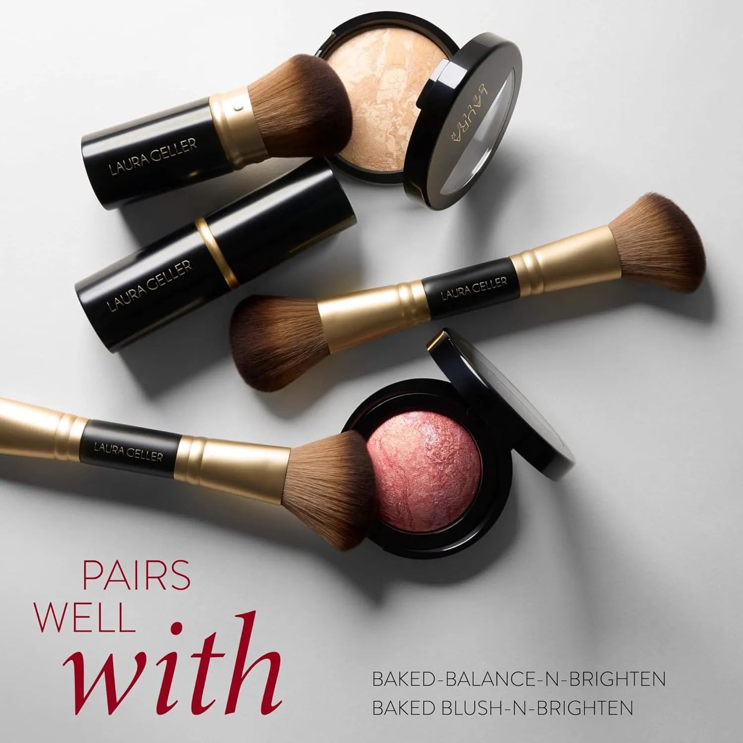 LAURA GELLER NEW YORK Face It All 2pc Makeup Brush Set - Retractable Airbrush Kabuki Brush   Dual-Ended Blush and Bronzer Brush