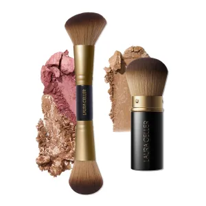 LAURA GELLER NEW YORK Face It All 2pc Makeup Brush Set - Retractable Airbrush Kabuki Brush   Dual-Ended Blush and Bronzer Brush