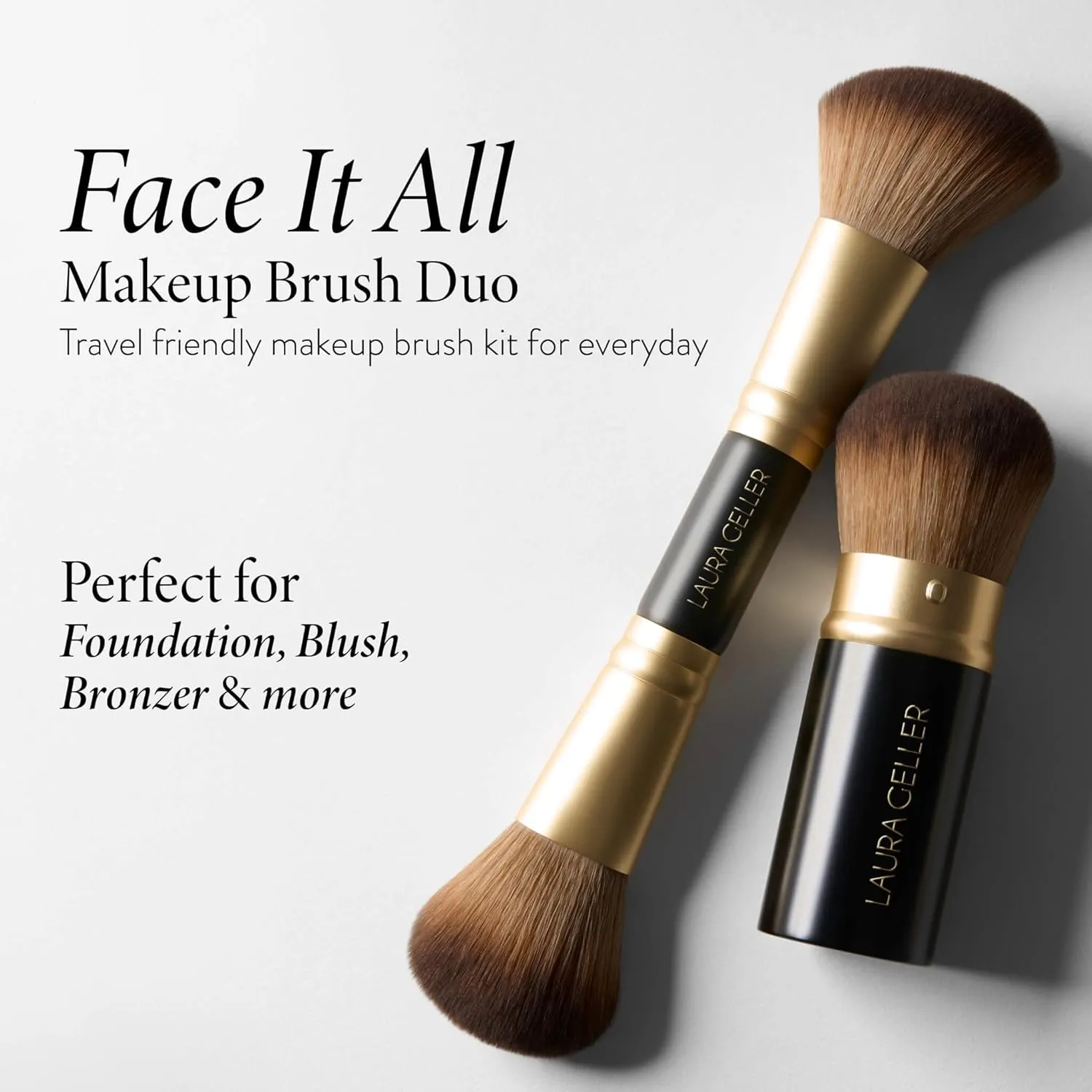 LAURA GELLER NEW YORK Face It All 2pc Makeup Brush Set - Retractable Airbrush Kabuki Brush   Dual-Ended Blush and Bronzer Brush