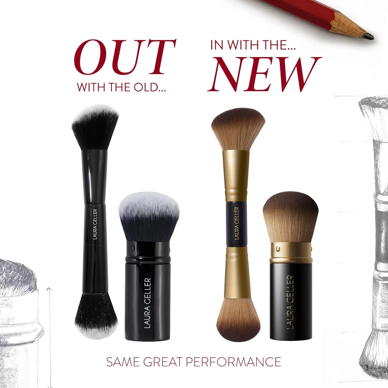 LAURA GELLER NEW YORK Face It All 2pc Makeup Brush Set - Retractable Airbrush Kabuki Brush   Dual-Ended Blush and Bronzer Brush