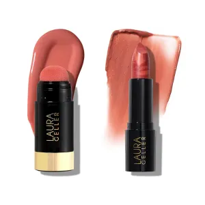 LAURA GELLER NEW YORK Serum Blush Cheek Tint, Poppy Peach   Italian Marble Sheer Hydrating Lipstick, Peach Bellini