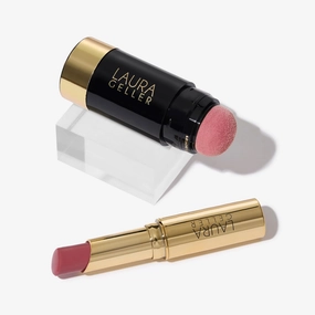 LAURA GELLER NEW YORK Quench-n-Colors Kit - Serum Blush Tint, Practical Pink   Jelly Balm Moisturizing Tinted Lip Balm, Figger Than Life