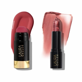 LAURA GELLER NEW YORK Serum Blush Cheek Tint, Blushing Berry   Italian Marble Sheer Hydrating Lipstick, Honey Bun