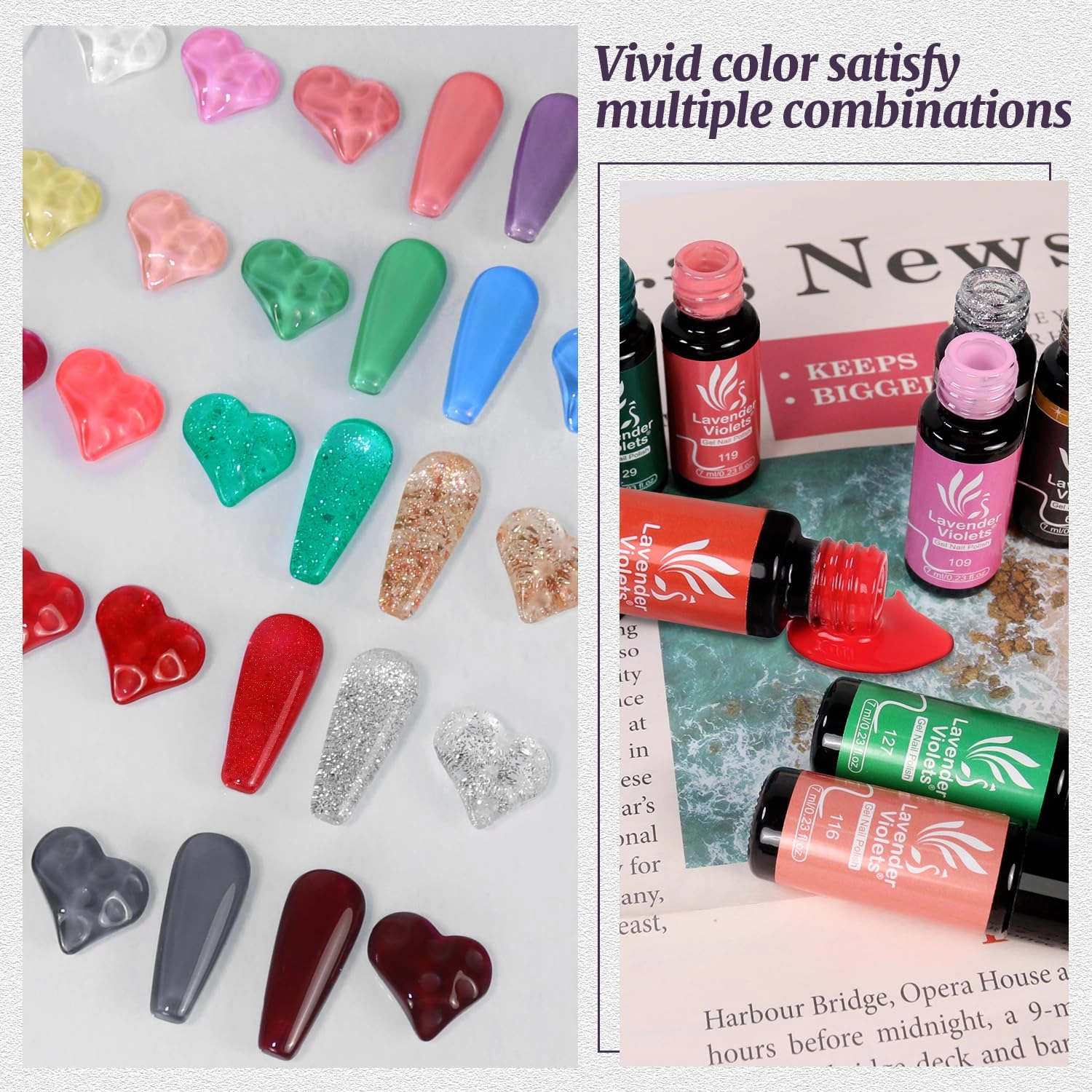Lavender Violets Gel Nail Polish Set,Base,Glossy n Matte Top Coat,Blooming Gel Liner Pen Classical Solid Colors Nude Red Blue Glitter Sliver Green Gold French Nail Art Gifts for Women UV Varnish C997