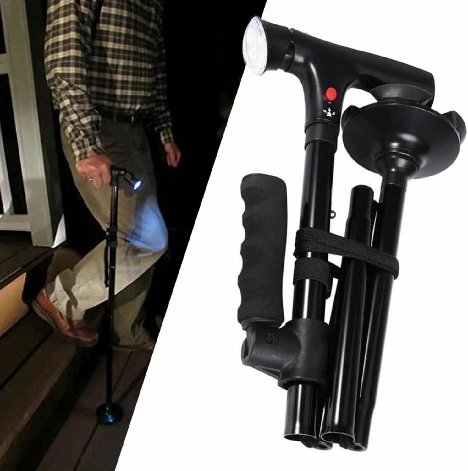 LED Light Safety Walking Stick for Old Man Folding Trekking Poles T-Handle Hiking Poles Cane Walking Stick for Elders Crutch