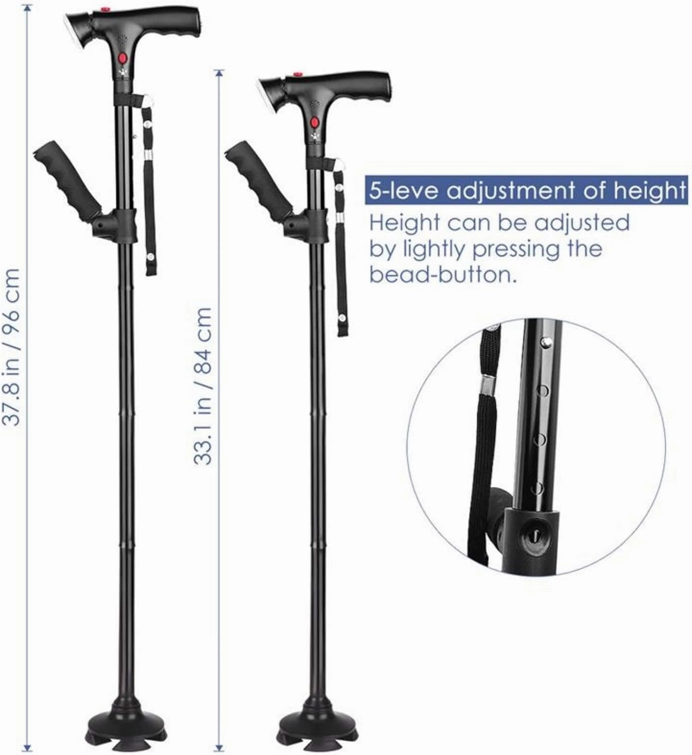LED Light Safety Walking Stick for Old Man Folding Trekking Poles T-Handle Hiking Poles Cane Walking Stick for Elders Crutch