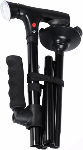 LED Light Safety Walking Stick for Old Man Folding Trekking Poles T-Handle Hiking Poles Cane Walking Stick for Elders Crutch