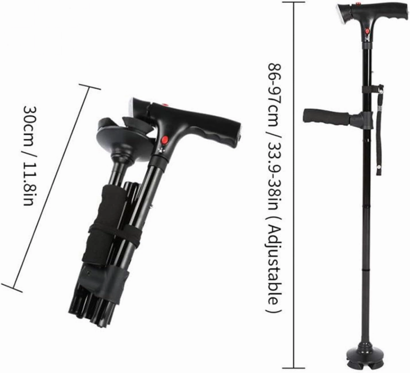 LED Light Safety Walking Stick for Old Man Folding Trekking Poles T-Handle Hiking Poles Cane Walking Stick for Elders Crutch