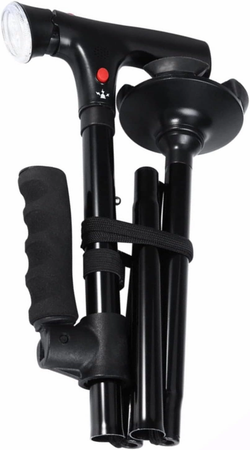 LED Light Safety Walking Stick for Old Man Folding Trekking Poles T-Handle Hiking Poles Cane Walking Stick for Elders Crutch
