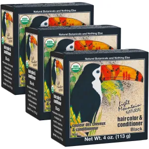 Light Mountain Henna Hair Color & Conditioner - Black Hair Dye for Men/Women, Organic Henna Leaf Powder and Botanicals, Chemical-Free, Semi-Permanent Hair Color, 4 Oz (Pack of 3)