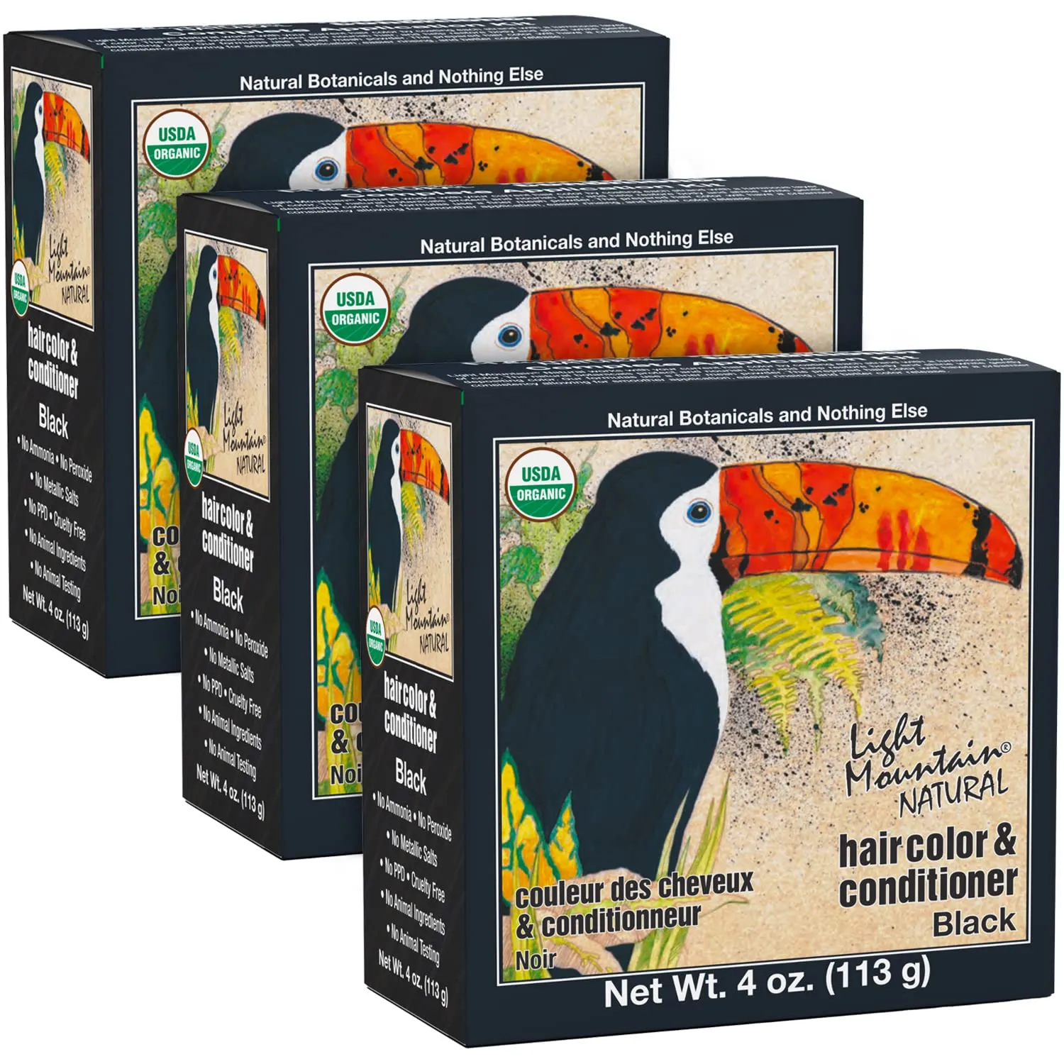 Light Mountain Henna Hair Color & Conditioner - Black Hair Dye for Men/Women, Organic Henna Leaf Powder and Botanicals, Chemical-Free, Semi-Permanent Hair Color, 4 Oz (Pack of 3)