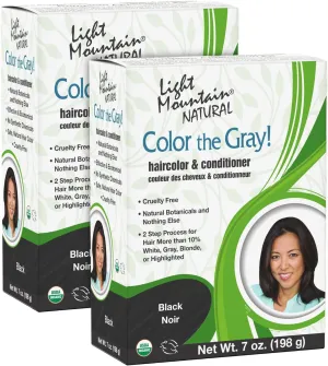 Light Mountain Henna Hair Color & Conditioner, Color the Gray - Black Hair Dye for Men/Women, 2-Step Chemical-Free, Semi-Permanent Hair Color for White, Gray, and Blonde Hair, 7 Oz (Pack of 2)