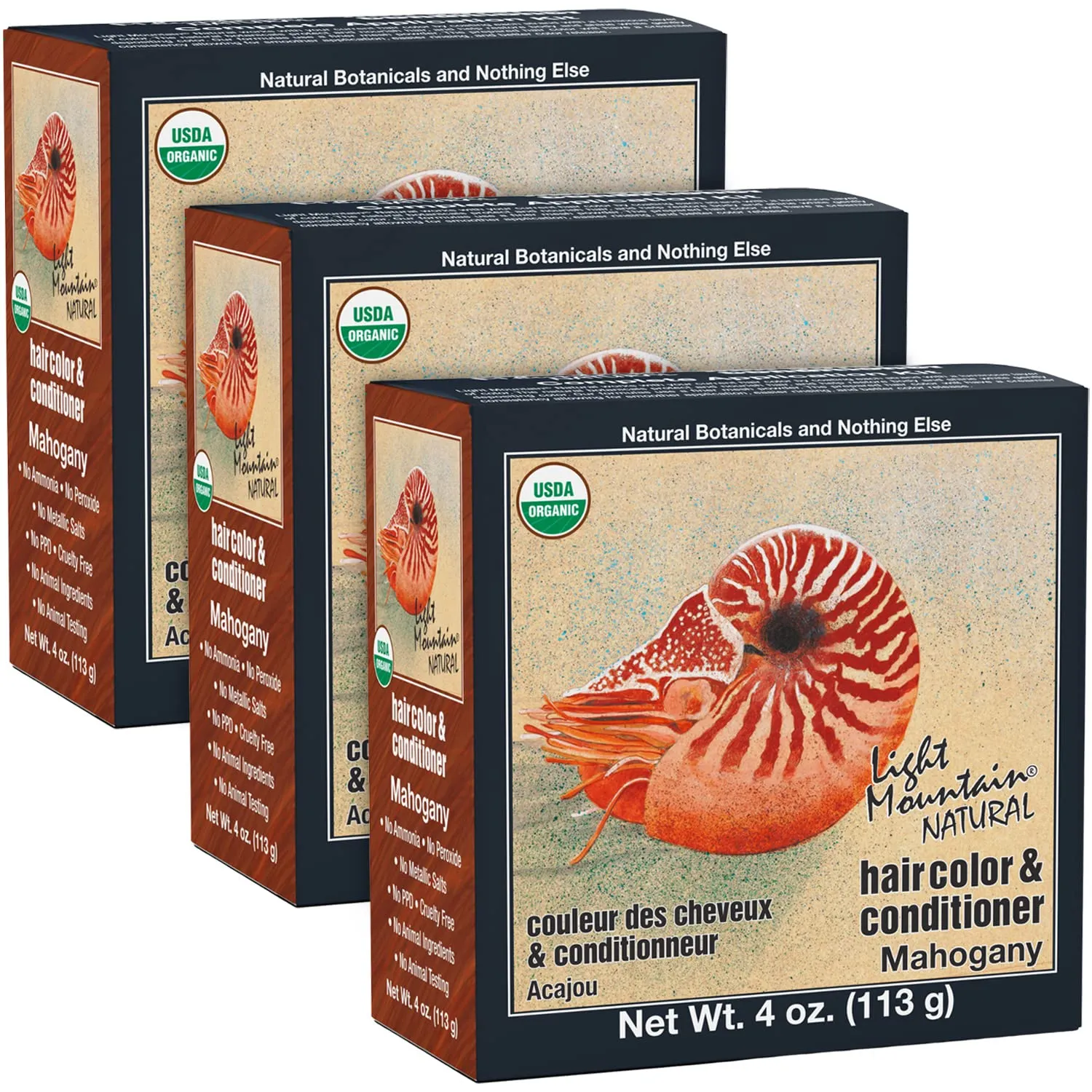 Light Mountain Henna Hair Color & Conditioner - Mahogany Hair Dye for Men/Women, Organic Henna Leaf Powder and Botanicals, Chemical-Free, Semi-Permanent Hair Color, 4 Oz (Pack of 3)