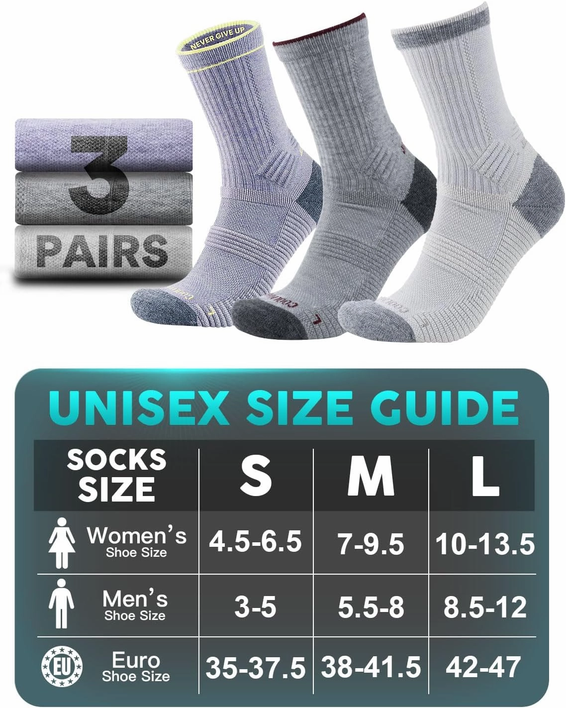 Lightweight Micro Crew Hiking Socks Coolmax Merino Wool Compression Moisture Wicking Anti-Blister Cushioned