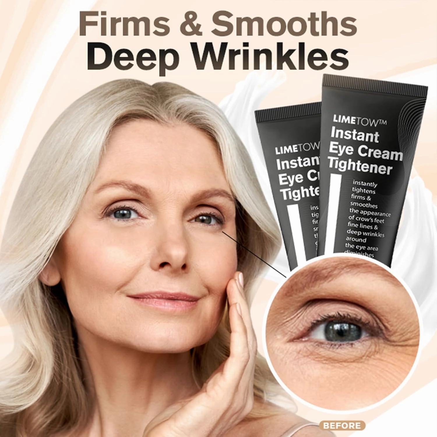 LIMETOW Instant Eye Cream Tightener, Anti Aging Eye Cream For Dark Circles, Puffiness & Bags, Reduce Wrinkles, Fine Lines, Moisturizating Skin, Suitable for All Skin Types (2 Pack)