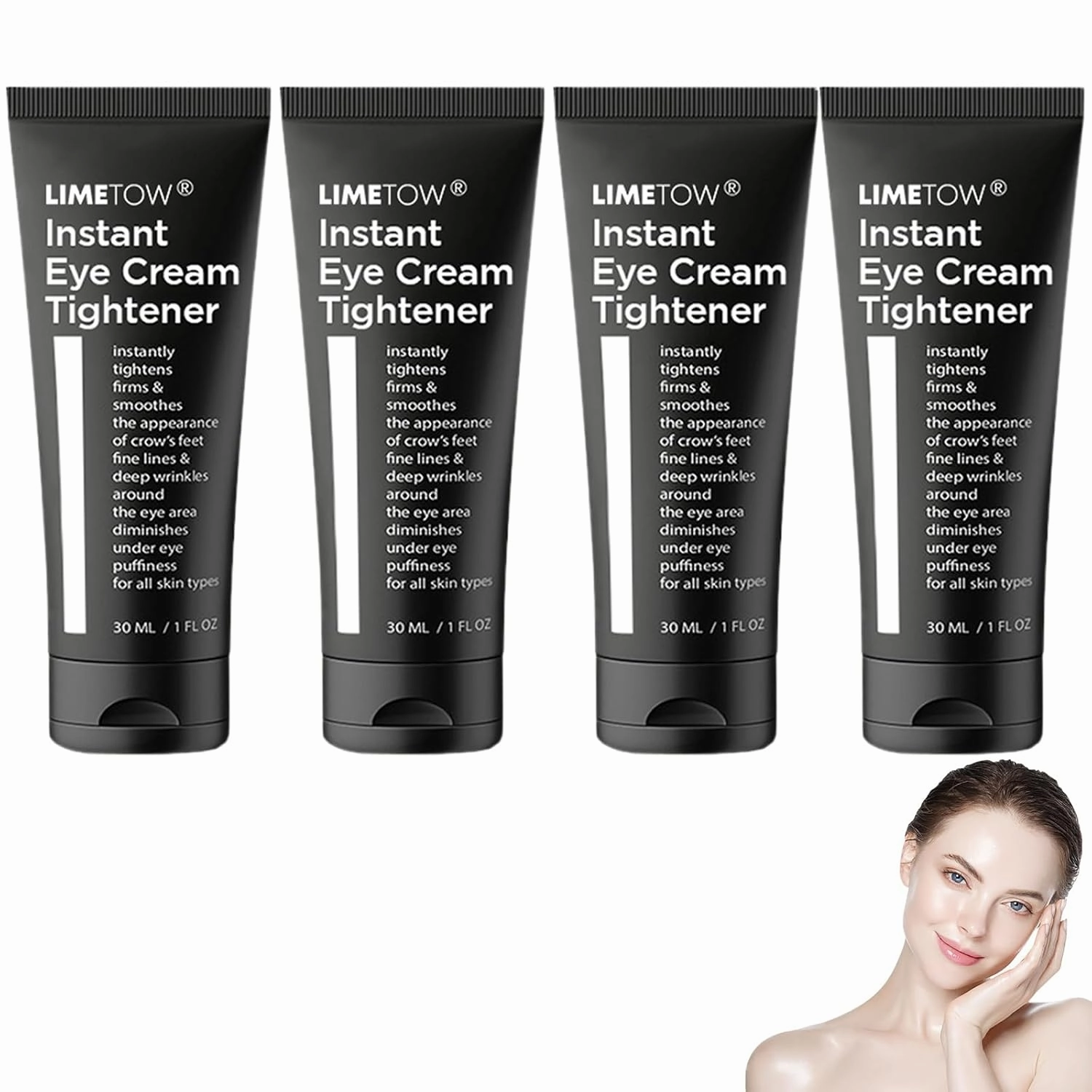 LIMETOW Instant Eye Cream Tightener, Anti Aging Eye Cream For Dark Circles, Puffiness & Bags, Reduce Wrinkles, Fine Lines, Moisturizating Skin, Suitable for All Skin Types (4 Pack)