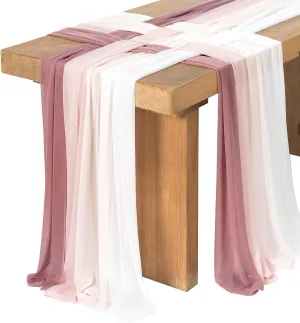 Ling's Moment 10ft Dusty Rose Weave Chiffon Like Table Runner with Silver Sparkle Blush Pink Table Runners for Wedding Sweetheart Table (Set of 8, Shades of Dusty Rose)