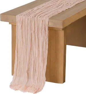 Ling's Moment 10Ft x 35" Wide Blush Gauze Semi-Sheer Table Runner Cheesecloth Tablecloth for Wedding Party Bridal Shower Boho Table Decor