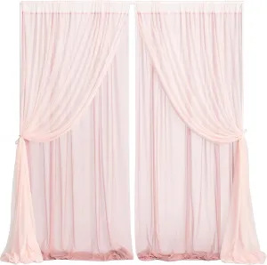 Ling's Moment 10ft x10ft 2 Layer Dusty Rose Chiffon Like Backdrop Curtains Blush Pink Backdrop Drapes Sheer Fabric Wrinkle-Free Drapes for Wedding Arch Party Stage Decoration - Dusty Rose & Blush
