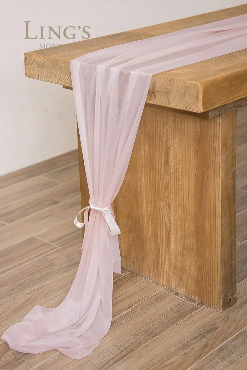 Ling's Moment 14Ft Blush Sheer Chiffon Like Table Runner with Silver Sparkle Dusty Pink Table Runners for Rustic Wedding Reception Bridal Shower Decorations Birthday Party
