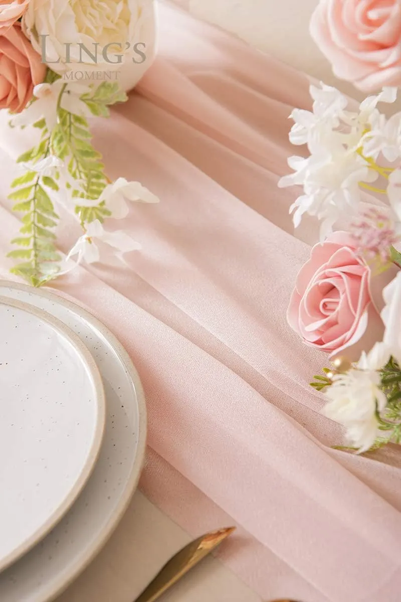Ling's Moment 14Ft Blush Sheer Chiffon Like Table Runner with Silver Sparkle Dusty Pink Table Runners for Rustic Wedding Reception Bridal Shower Decorations Birthday Party