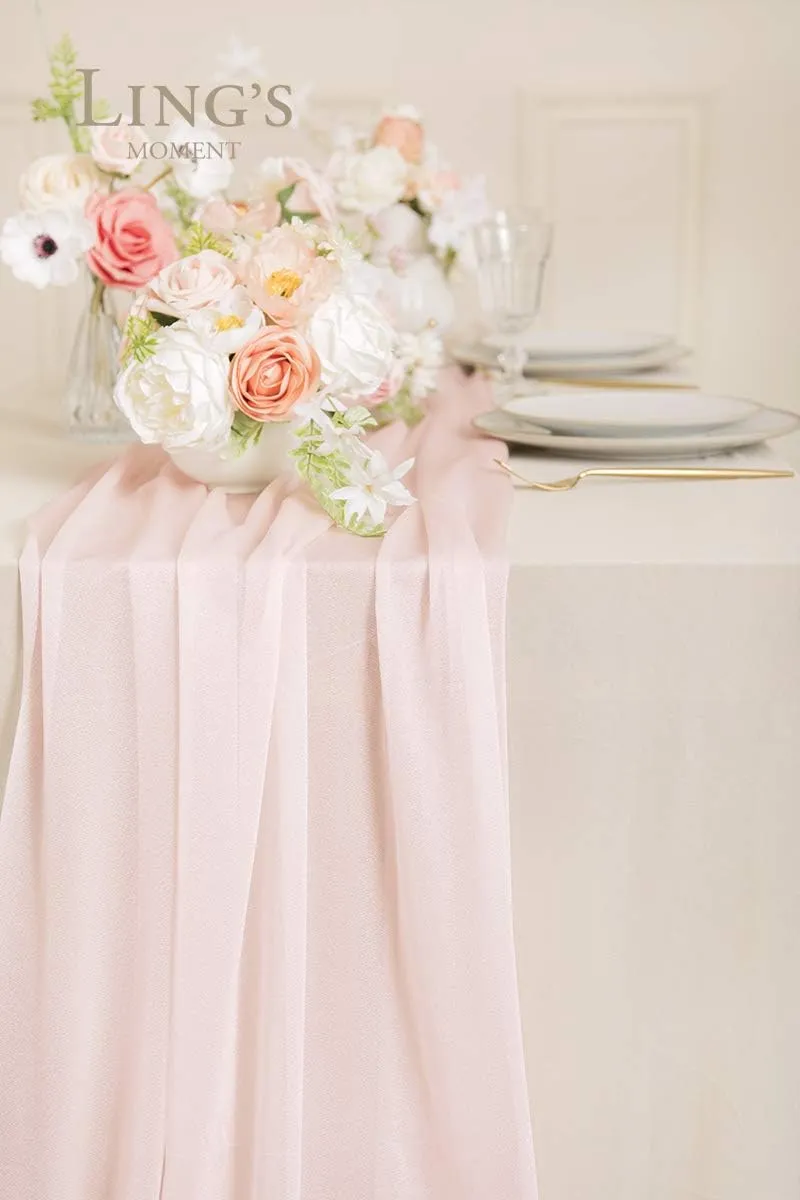 Ling's Moment 14Ft Blush Sheer Chiffon Like Table Runner with Silver Sparkle Dusty Pink Table Runners for Rustic Wedding Reception Bridal Shower Decorations Birthday Party