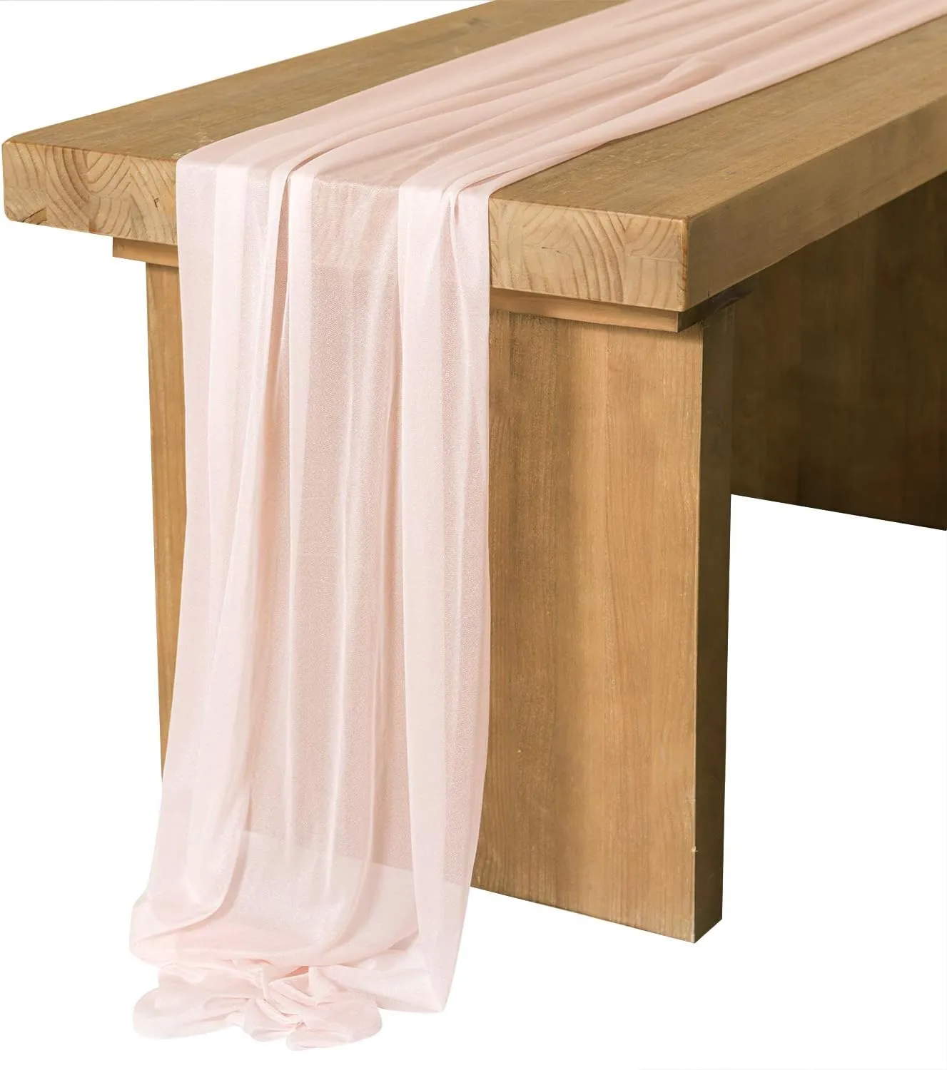 Ling's Moment 14Ft Blush Sheer Chiffon Like Table Runner with Silver Sparkle Dusty Pink Table Runners for Rustic Wedding Reception Bridal Shower Decorations Birthday Party