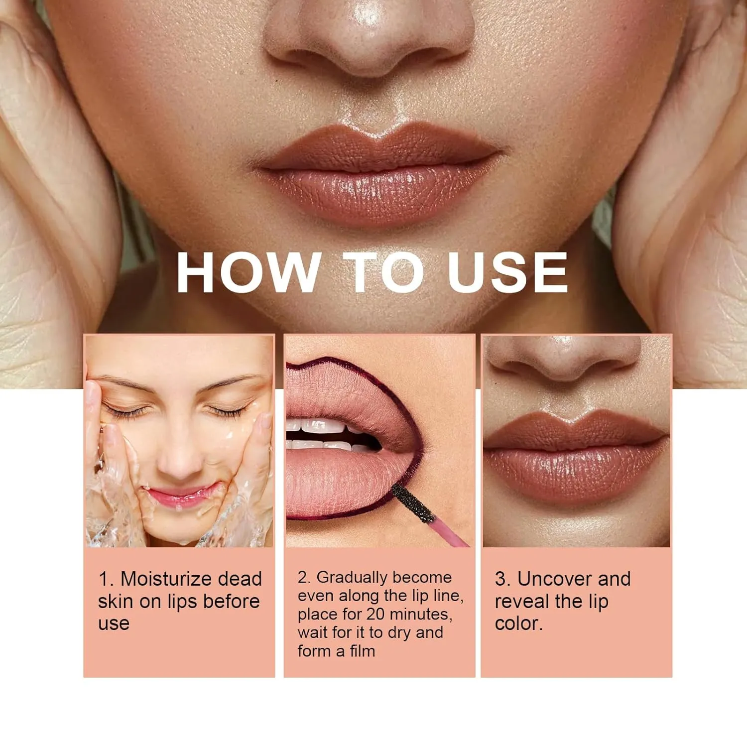 Lip Stain Peel Off, Lip Stain Peel off Long Lasting, Waterproof & Transfer-Proof Lip Color, Nourishing, Natural Matte Finish, Infused with Hyaluronic Acid (Light Brown, 0.17oz)