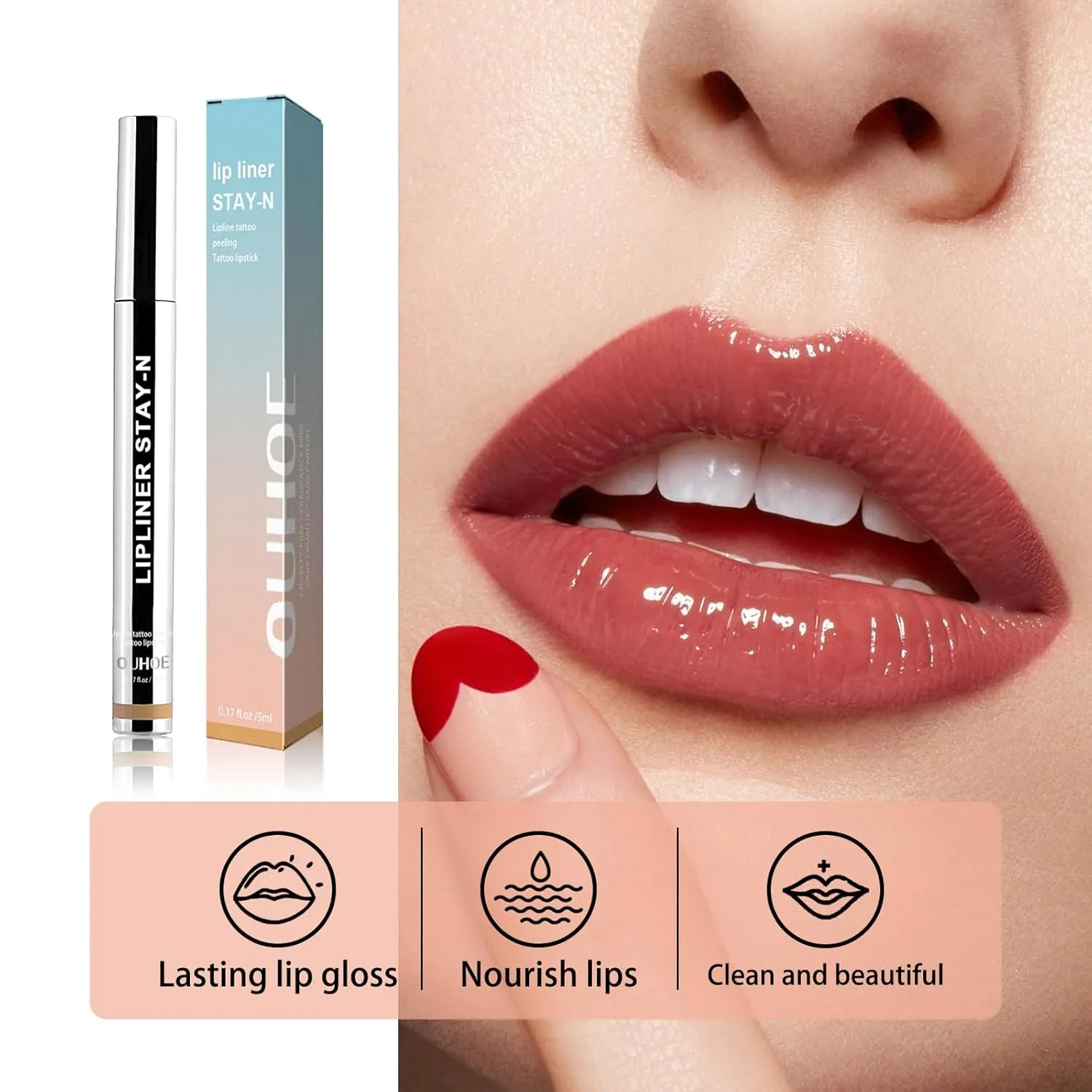 Lip Stain Peel Off, Lip Stain Peel off Long Lasting, Waterproof & Transfer-Proof Lip Color, Nourishing, Natural Matte Finish, Infused with Hyaluronic Acid (Light Brown, 0.17oz)