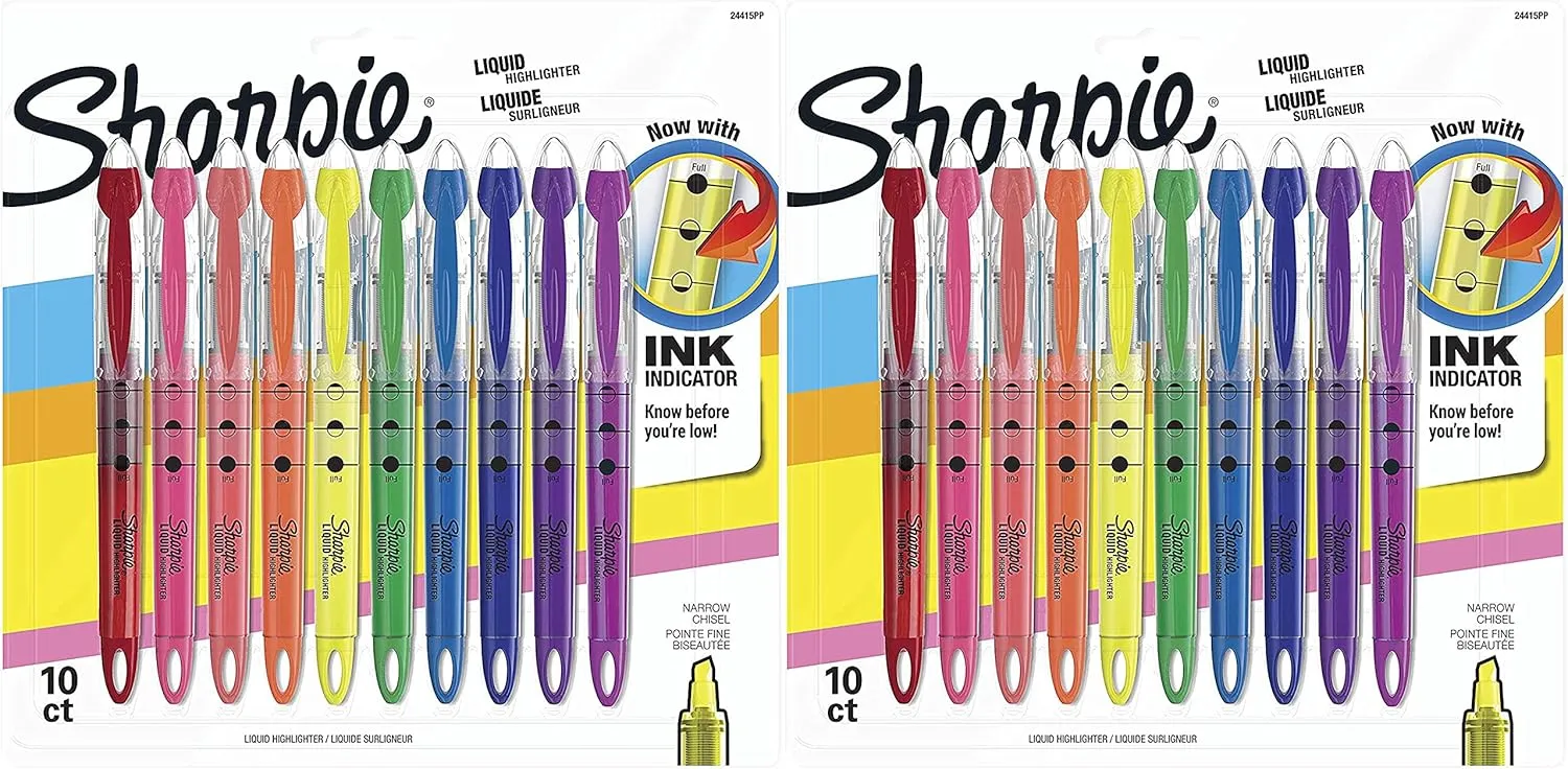 Liquid Highlighters Assorted Colors | Chisel Tip Highlighter Pens, 2 Set of 10 Count