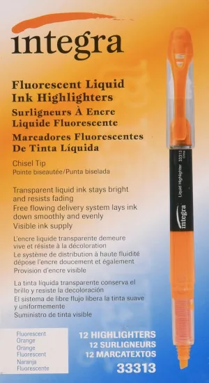 Liquid Ink Highlighter, Chisel Tip, Fade Resistant, Fluorescent Orange (ITA33313)