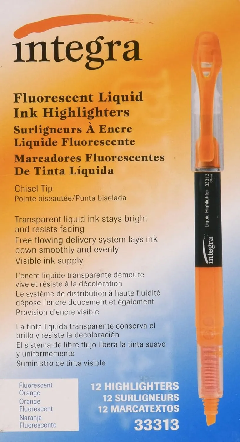 Liquid Ink Highlighter, Chisel Tip, Fade Resistant, Fluorescent Orange (ITA33313)