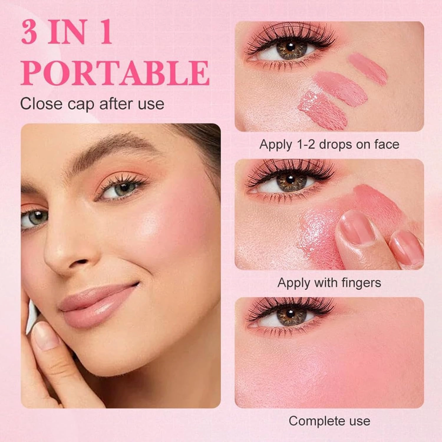 Liquid Blush,Highlight Contour 3 in 1 for Women,Jelly Color Liquid Blush with Sponge Head,for Cheeks Matte Finish