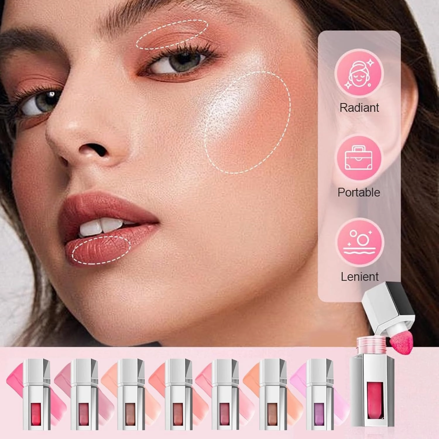 Liquid Blush,Highlight Contour 3 in 1 for Women,Jelly Color Liquid Blush with Sponge Head,for Cheeks Matte Finish
