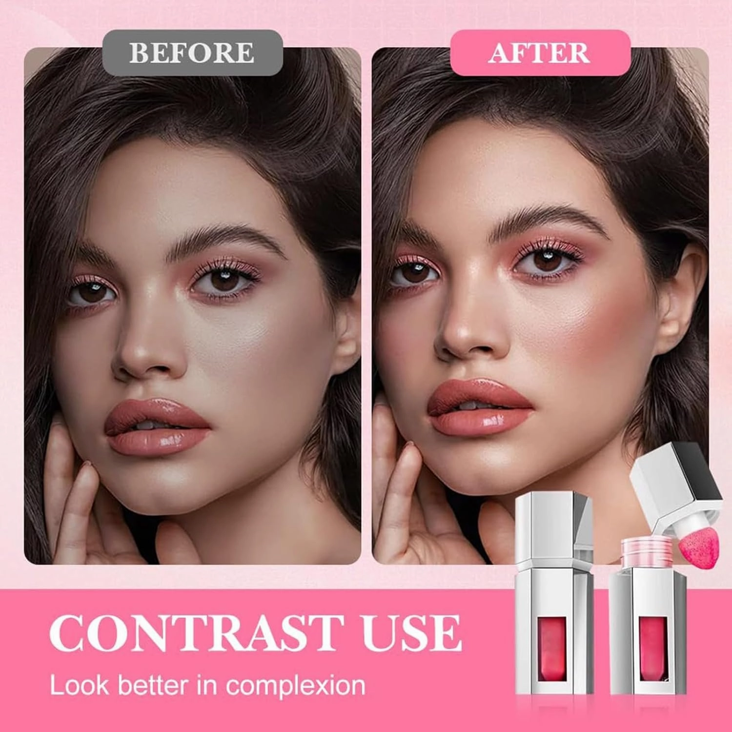 Liquid Blush,Highlight Contour 3 in 1 for Women,Jelly Color Liquid Blush with Sponge Head,for Cheeks Matte Finish